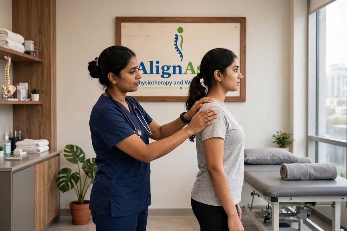 Physiotherapist assessing a patient's spine and joint mobility