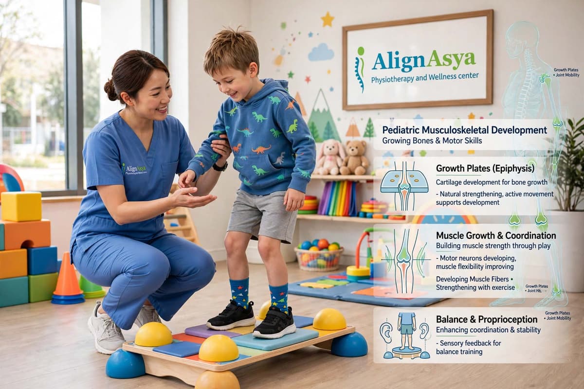 Physiotherapist engaging a child in a play-based movement activity