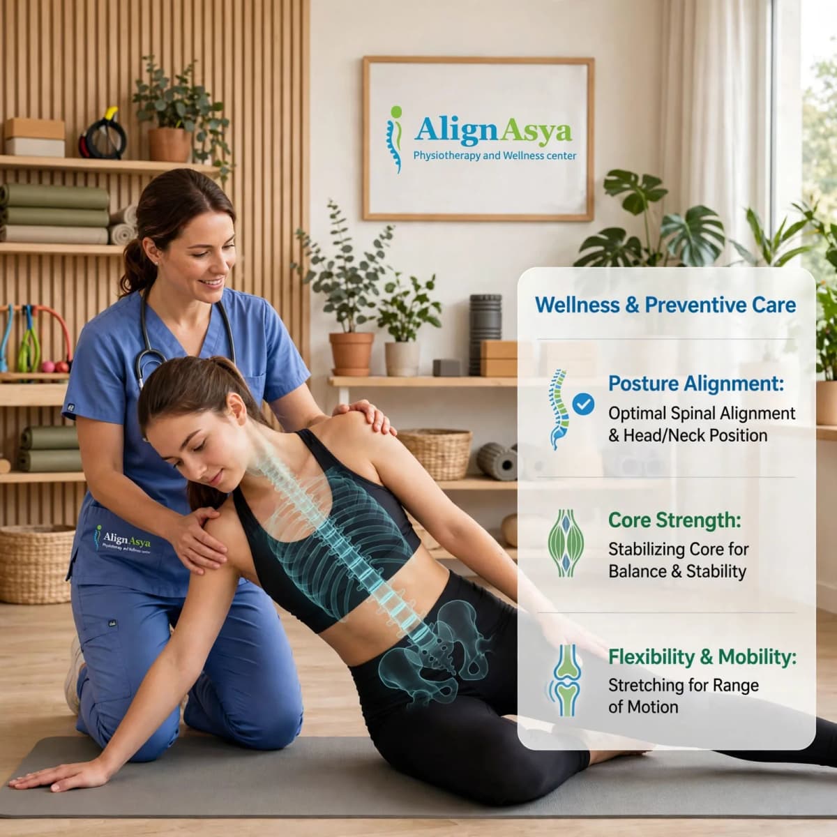 Physiotherapist guiding a client through a posture assessment